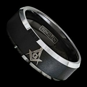 Masonic Free Mason Solid Tungsten. Black. Men Size 8.
